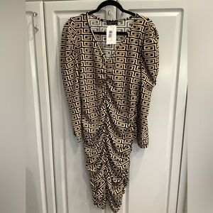 Dress by Absolutely ❤️ It Sz 2X, Beige & Black Long Sleeve V Neck Cinched Draped